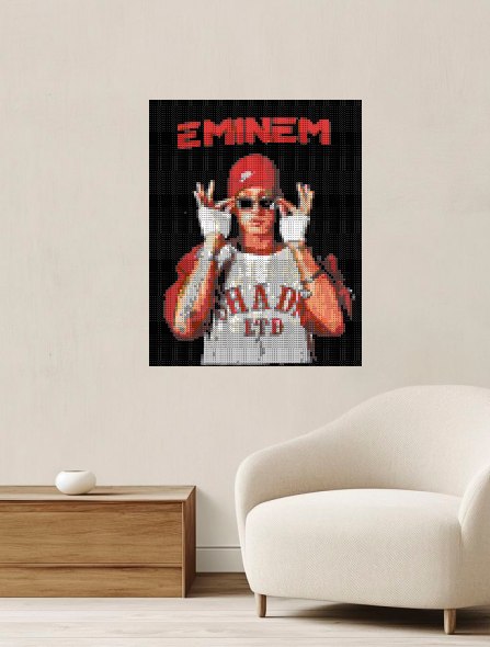 Цветная пиксельная картина ГЕККО — постер Eminem на светлой стене